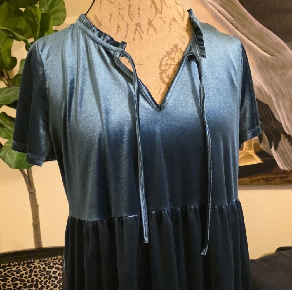 LC Lauren Conrad Tiered Flowy Green Velvet Dress